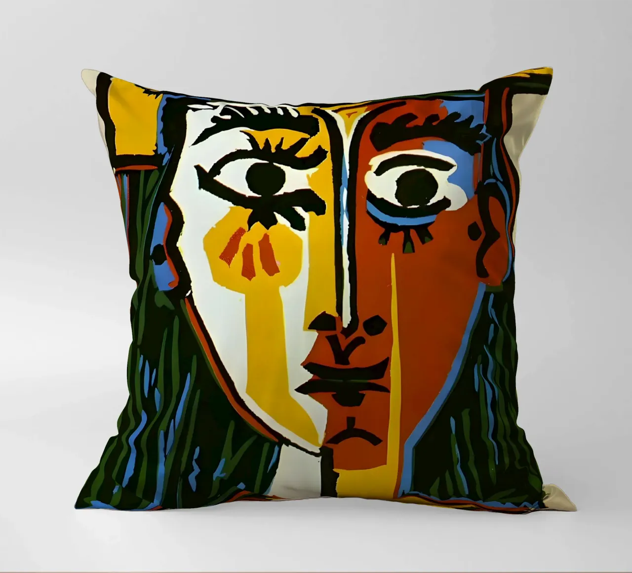 Testa di donna ispirata a Picasso - Vivace ritratto cubista cuscino da homdeco