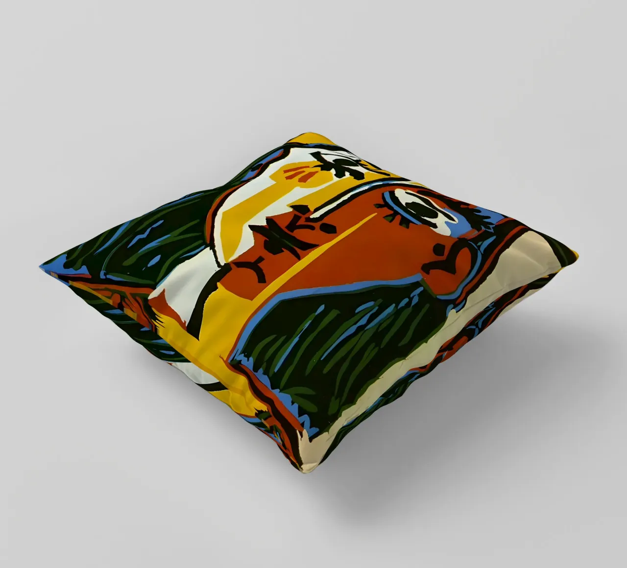 Testa di donna ispirata a Picasso - Vivace ritratto cubista cuscino da homdeco