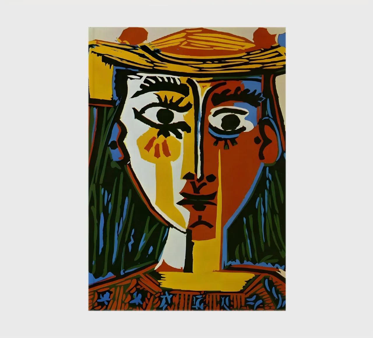 Picasso Inspired Woman's Head - Vivid Cubist Portrait notebook by homdeco
