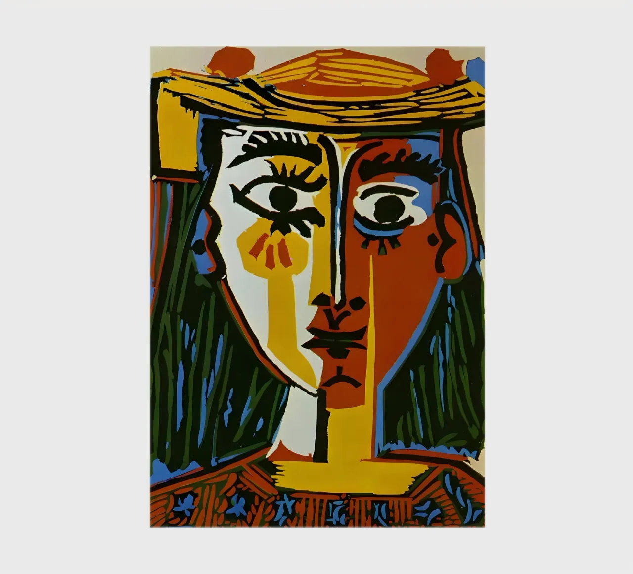 Picasso Inspired Woman's Head - Vivid Cubist Portrait notebook by homdeco