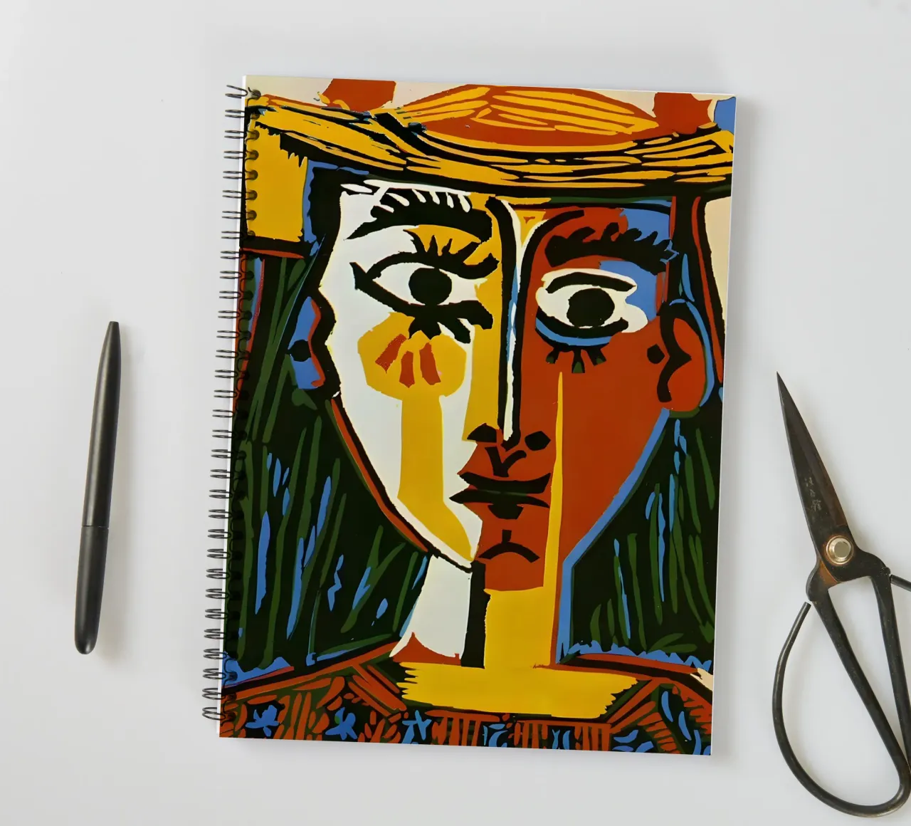 Picasso Inspired Woman's Head - Vivid Cubist Portrait spiral notebook by homdeco