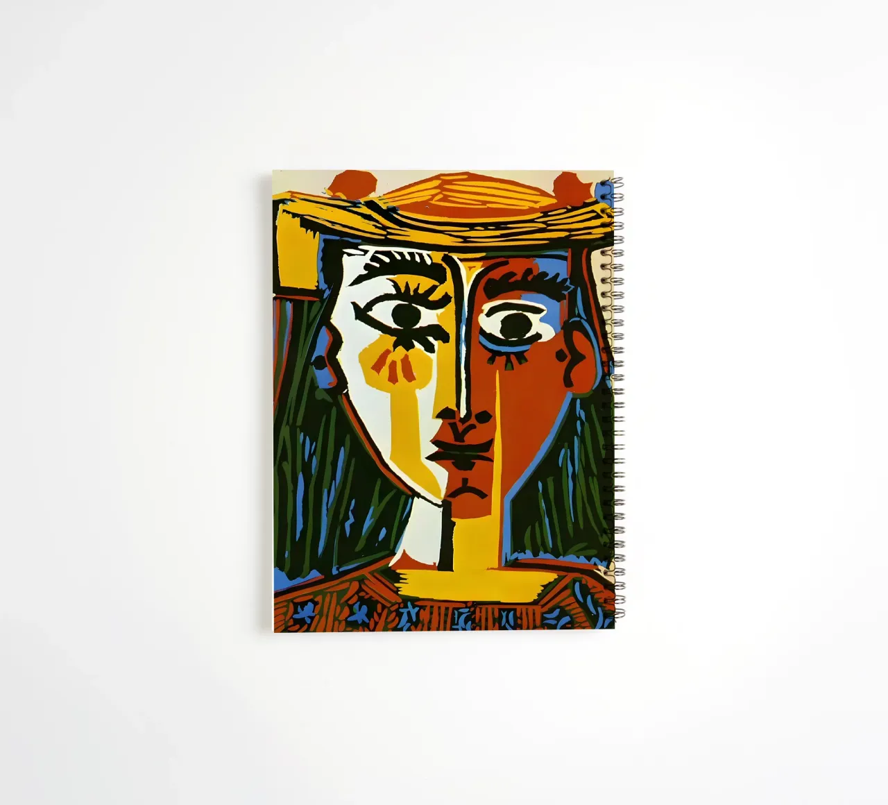 Picasso Inspired Woman's Head - Vivid Cubist Portrait spiral notebook by homdeco