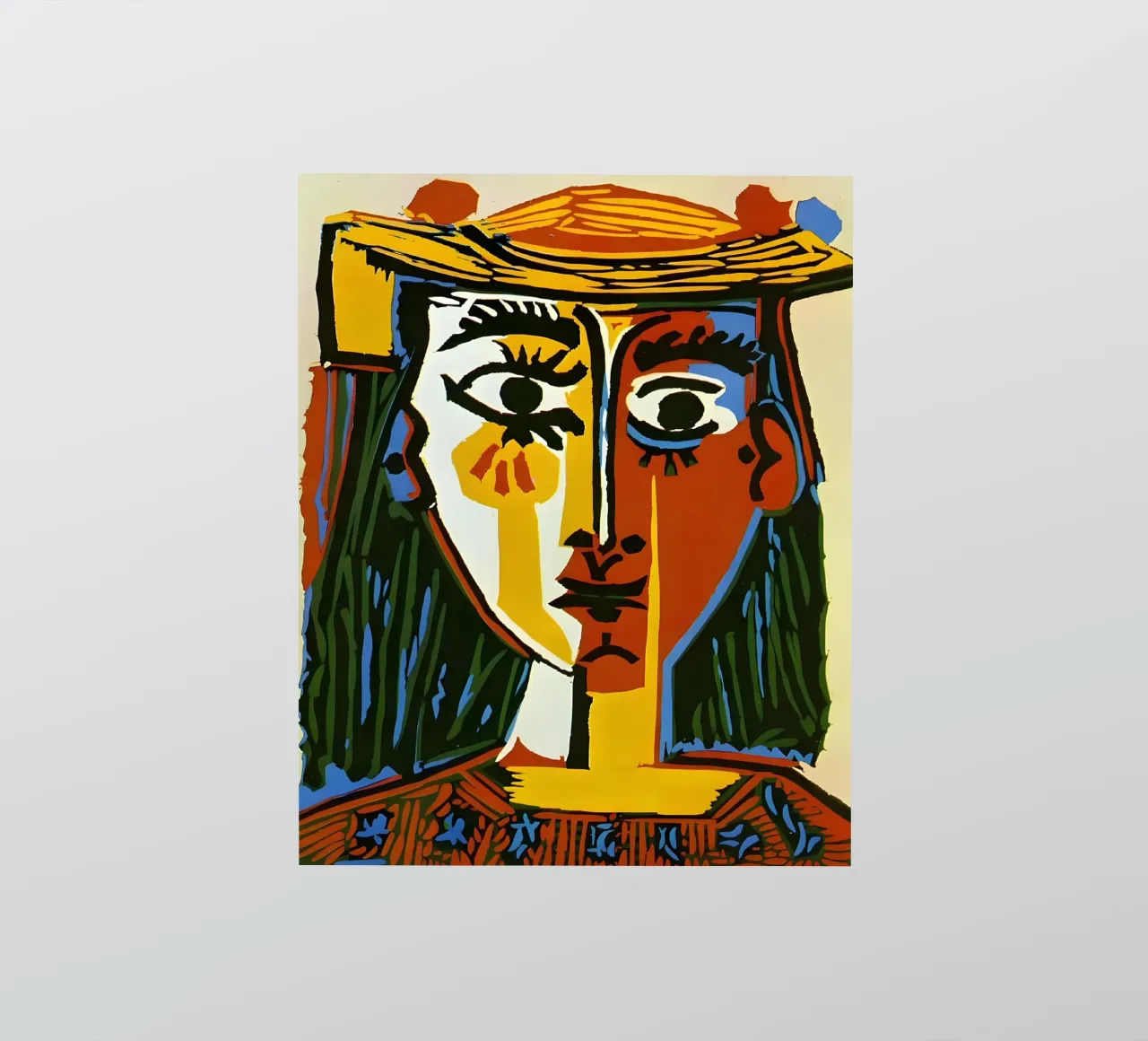 Von Picasso inspirierter Frauenkopf - Lebendiges kubistisches Porträt Sticker von homdeco