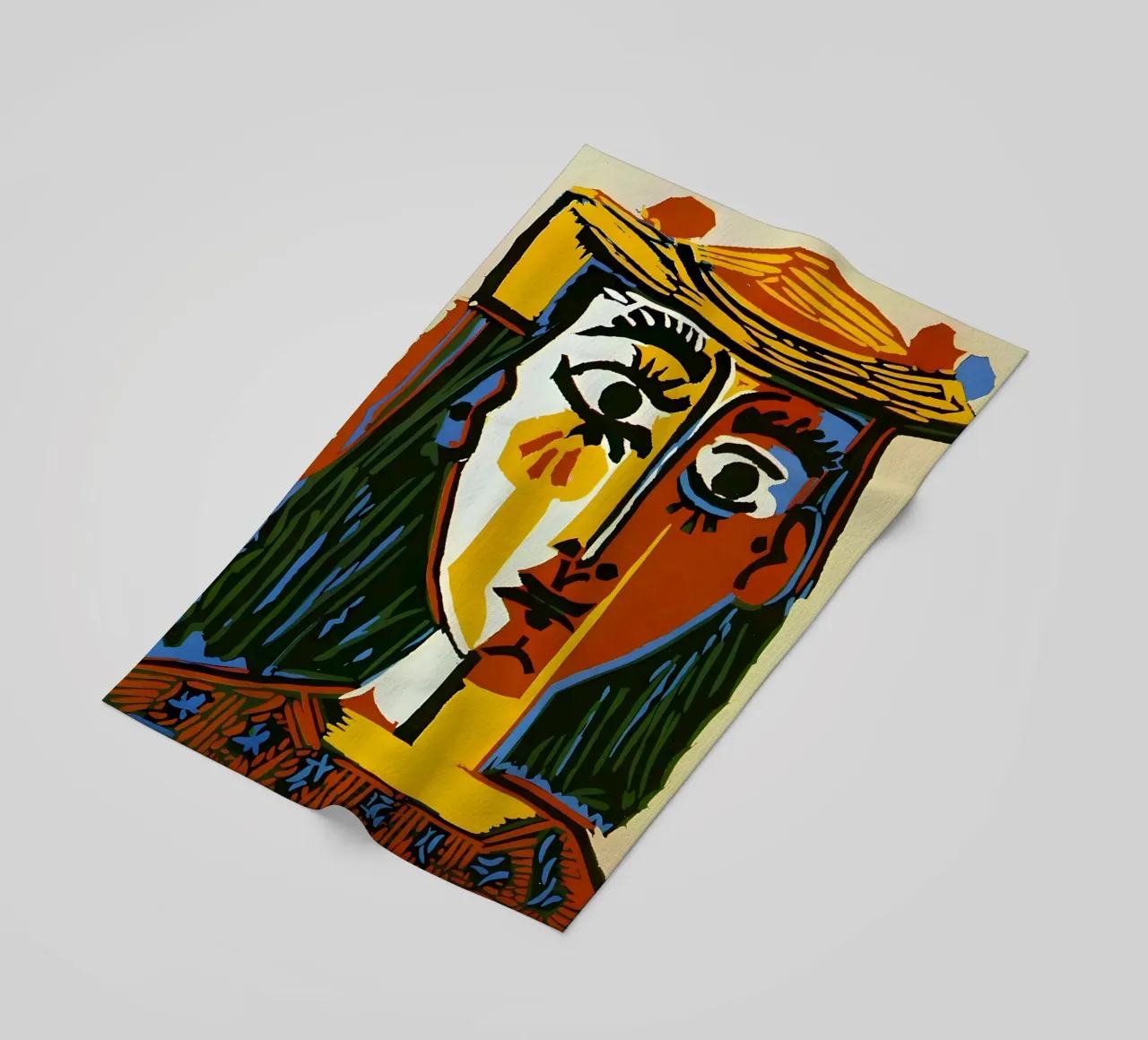 Testa di donna ispirata a Picasso - Vivace ritratto cubista telo mare da homdeco