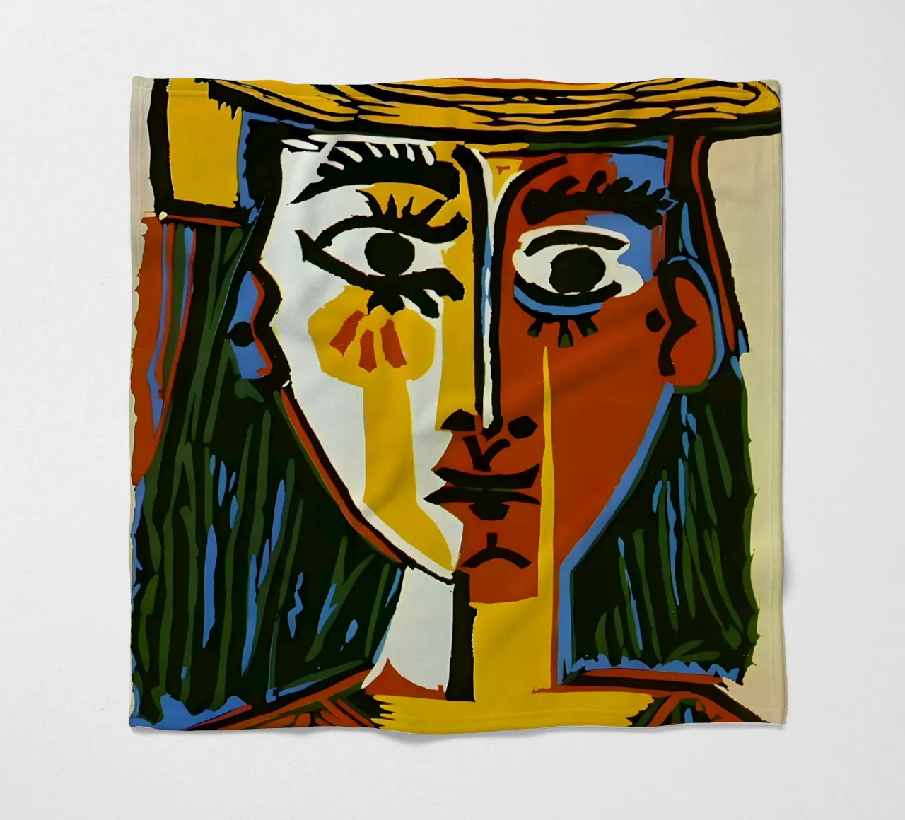 Testa di donna ispirata a Picasso - Vivace ritratto cubista coperta in pile da homdeco