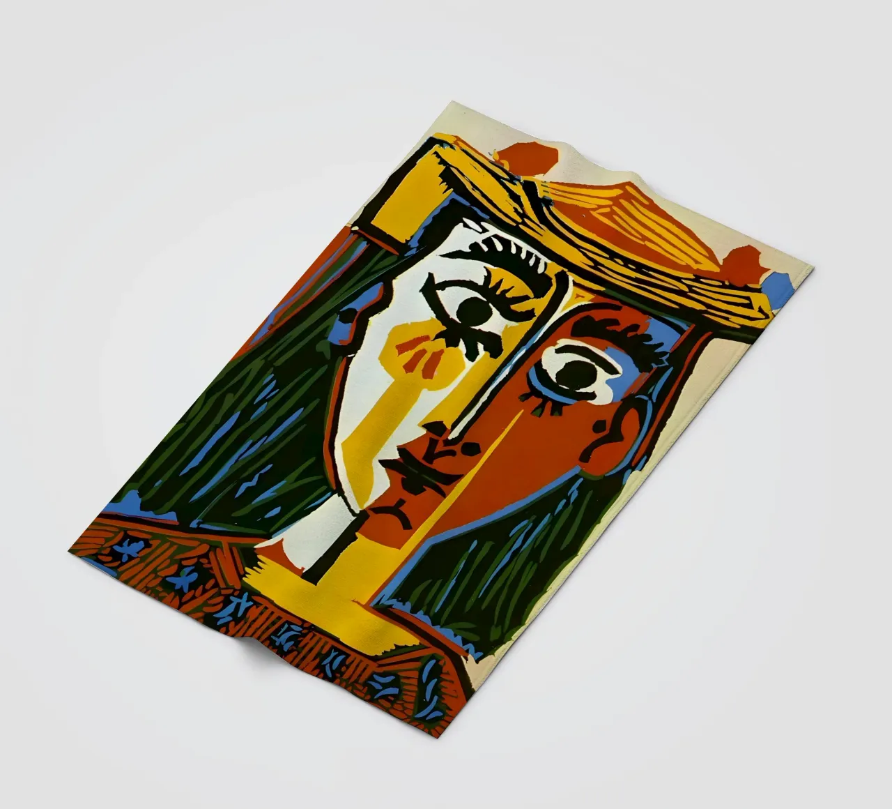 Testa di donna ispirata a Picasso - Vivace ritratto cubista coperta in pile da homdeco