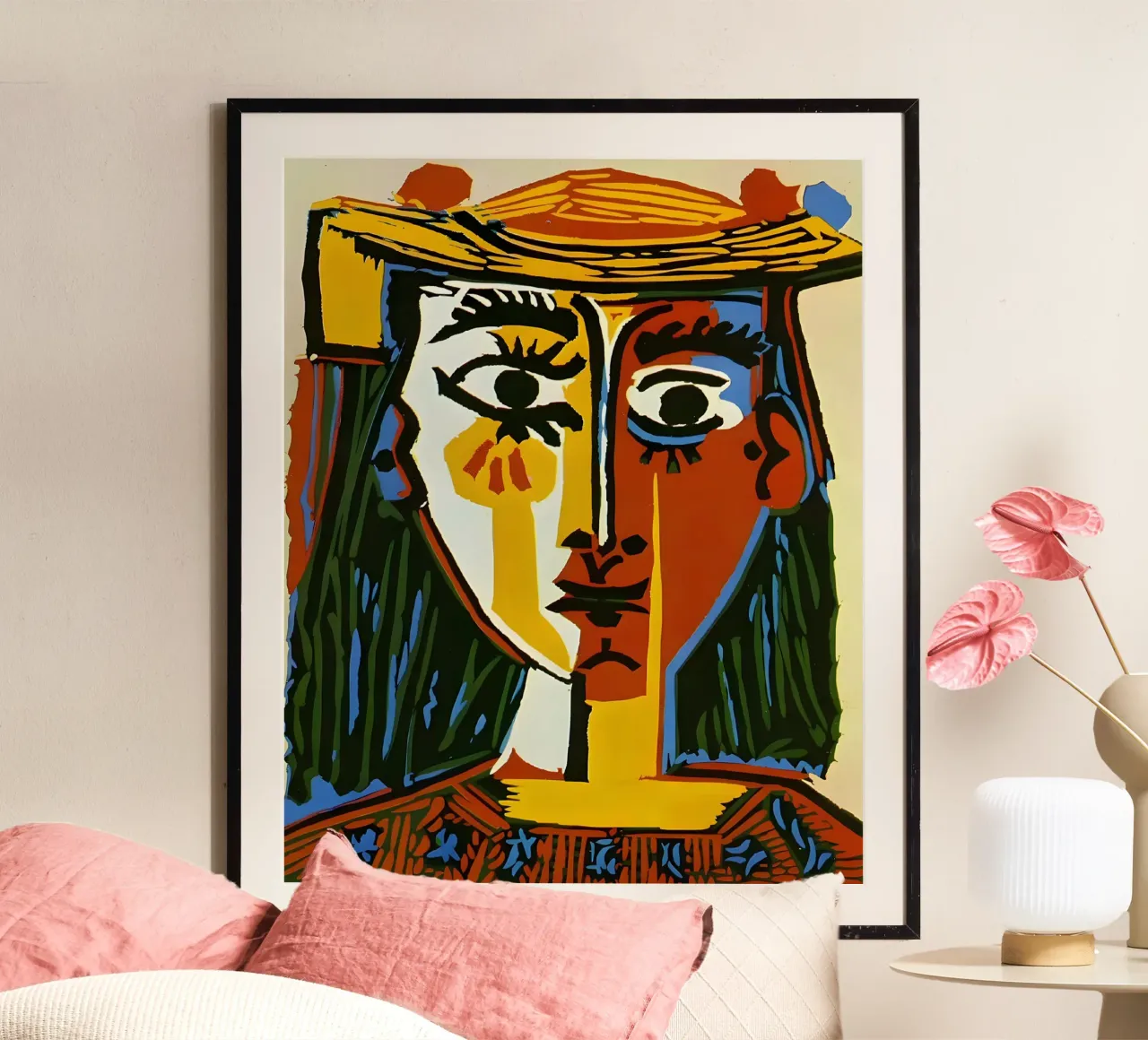 Testa di donna ispirata a Picasso - Vivace ritratto cubista carta hahnemühle da homdeco
