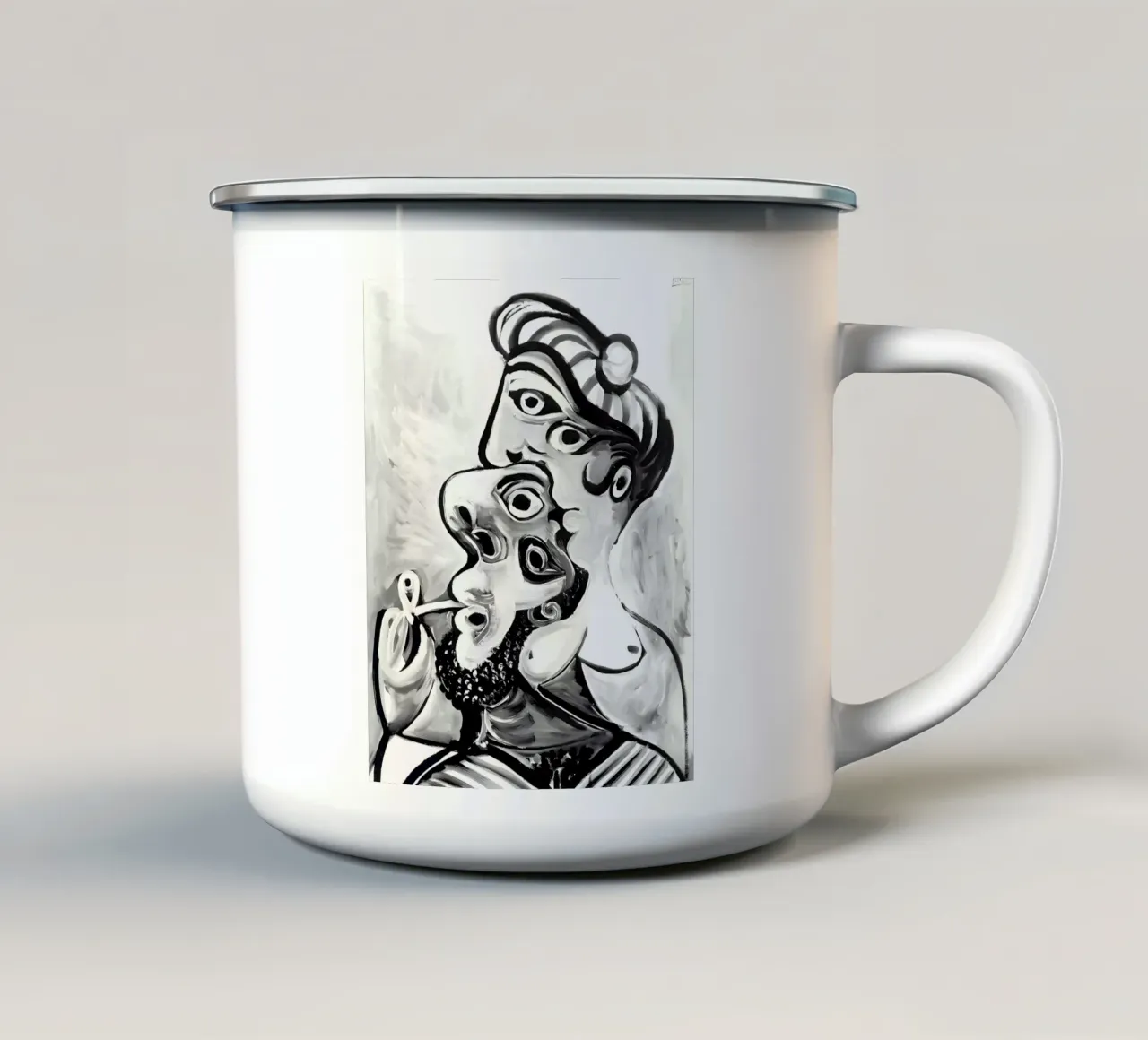 Ritratto astratto in bianco e nero ispirato a Picasso tazza in smalto da homdeco