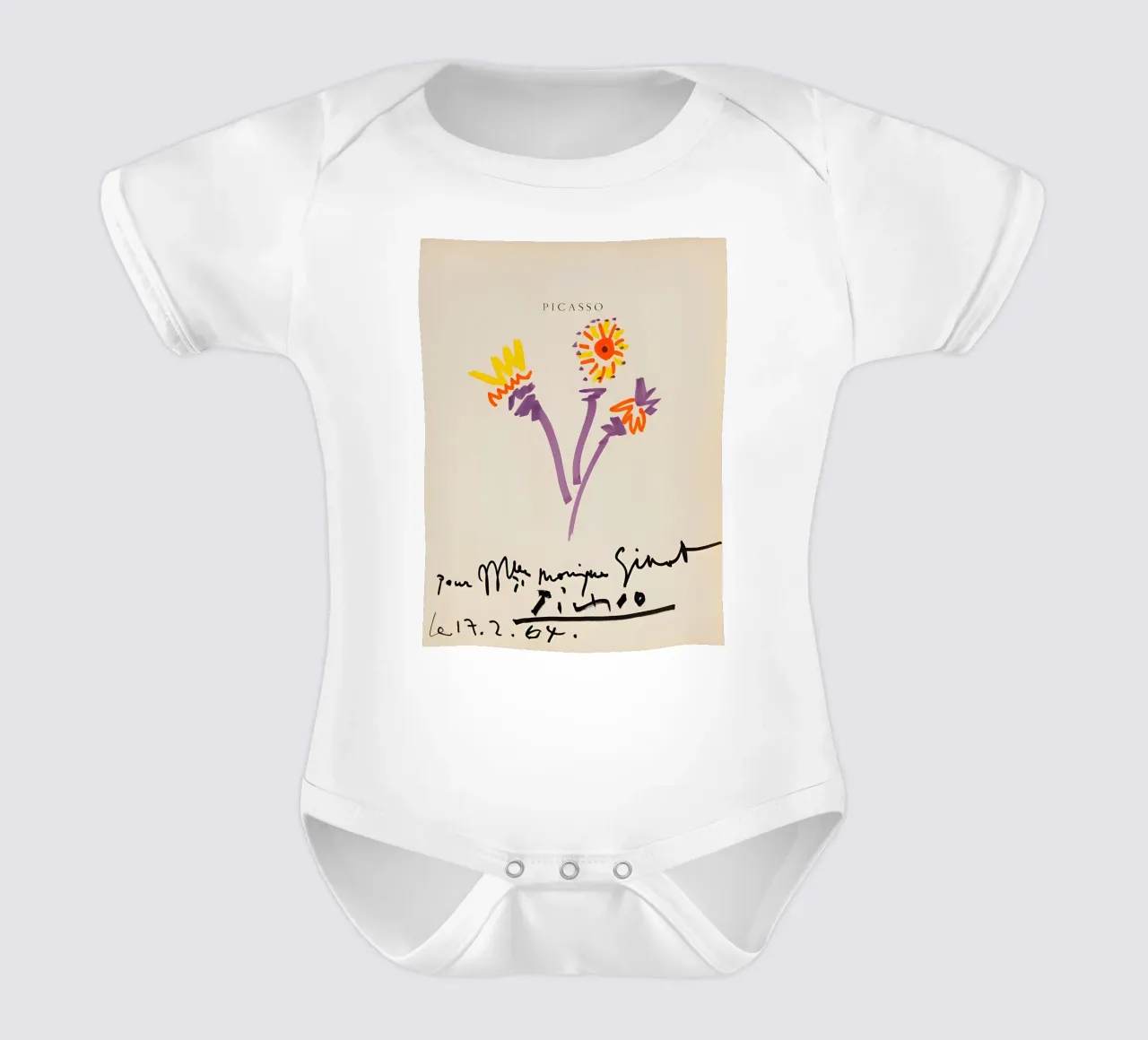 Picasso Bouquet 1964 - Vibrant Abstract Floral Print short-sleeve baby romper by homdeco