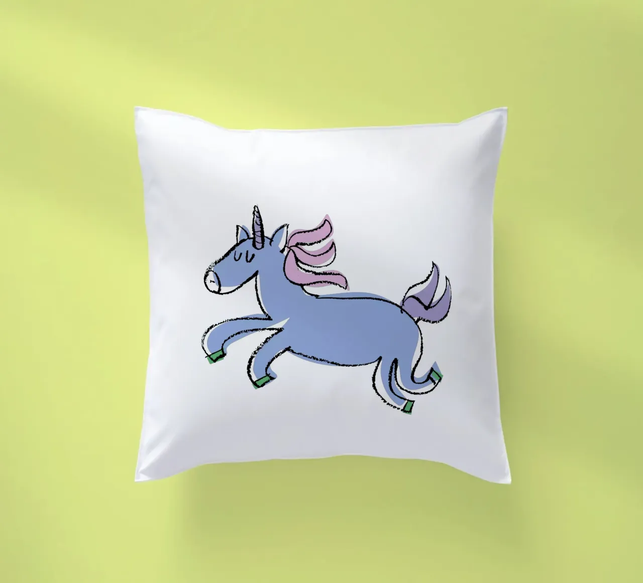 Himmelblaues gute Laune-Einhorn decorative cushion by Brushmeetspaper