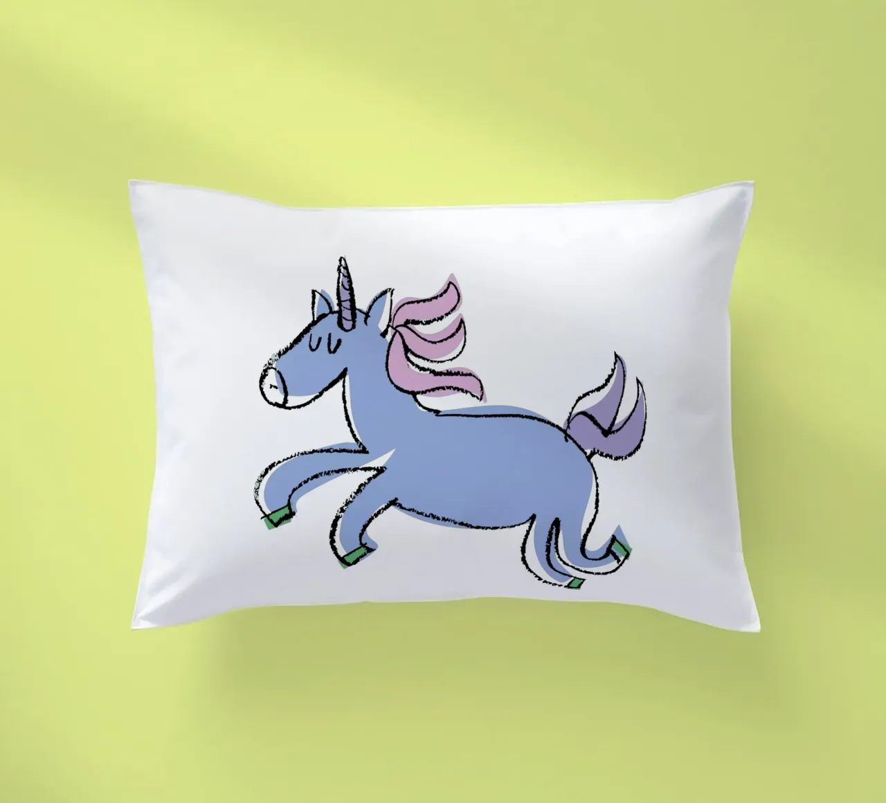 Himmelblaues gute Laune-Einhorn decorative cushion by Brushmeetspaper