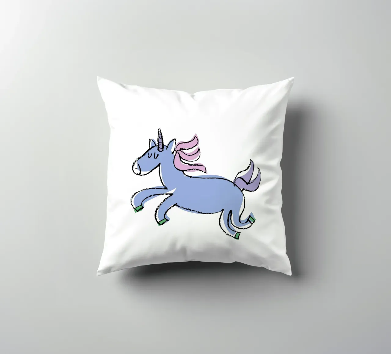 Himmelblaues gute Laune-Einhorn decorative cushion by Brushmeetspaper