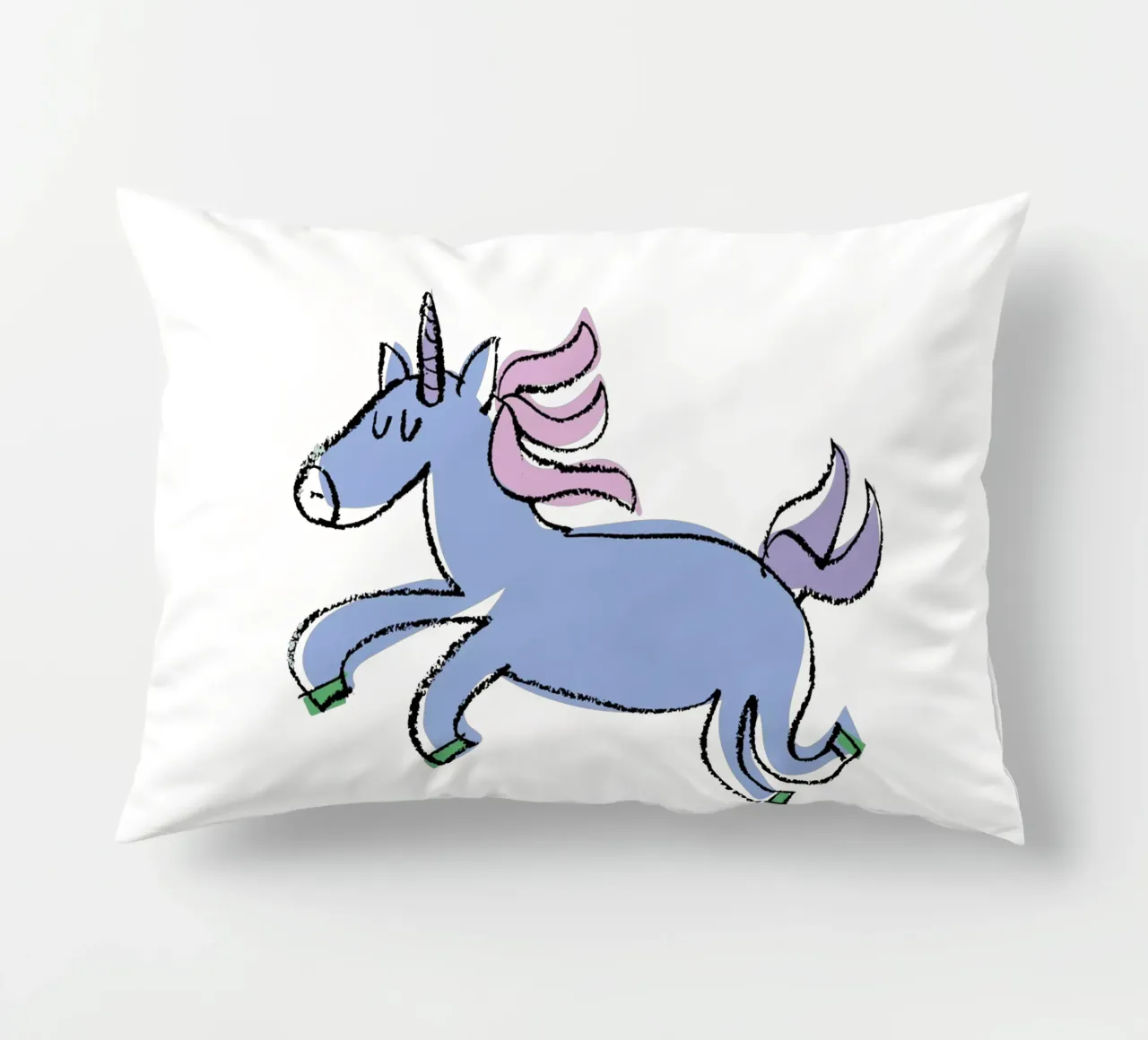 Himmelblaues gute Laune-Einhorn decorative cushion by Brushmeetspaper