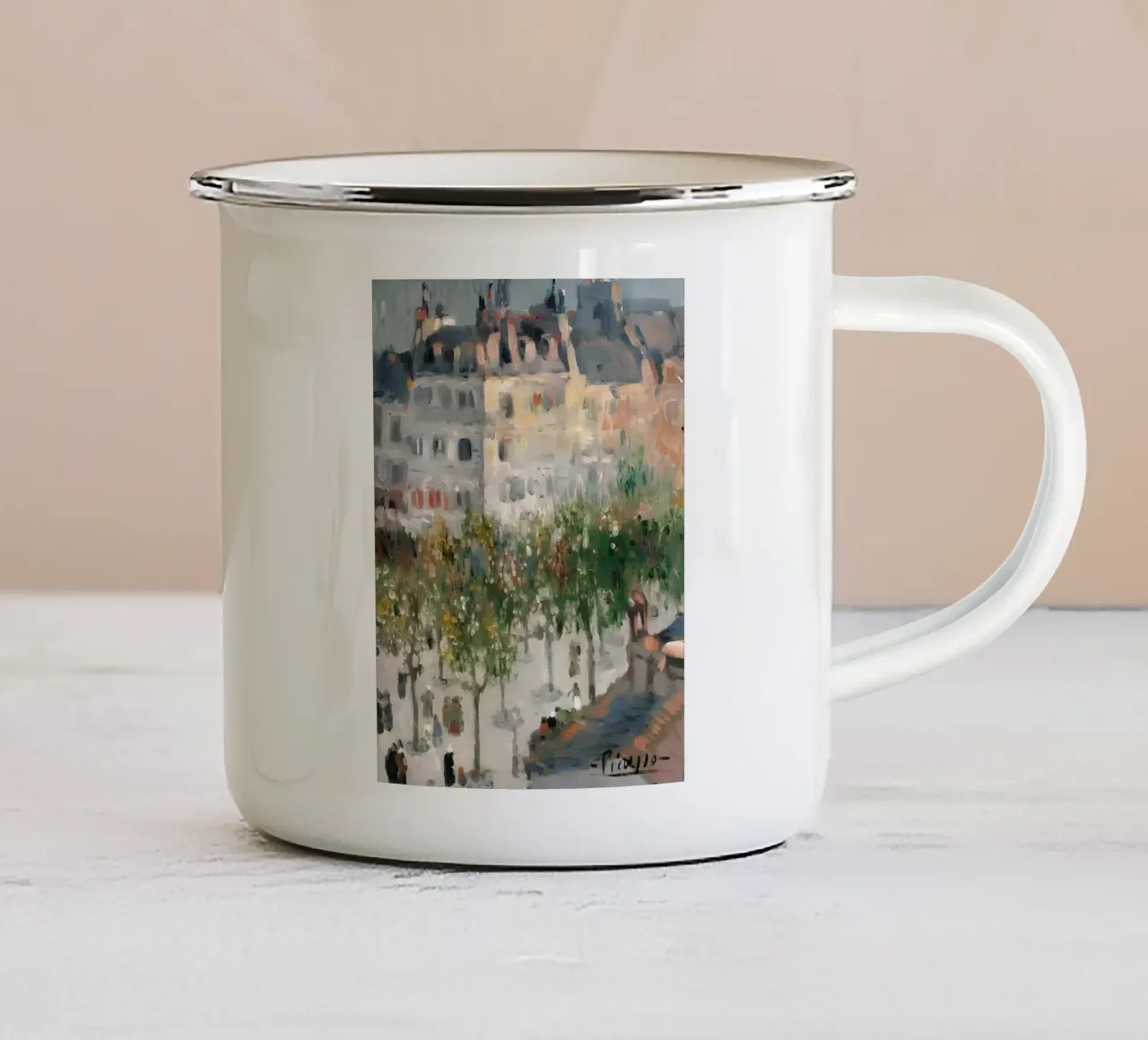Scena di strada parigina ispirata a Picasso - Arte impressionista tazza in smalto da homdeco