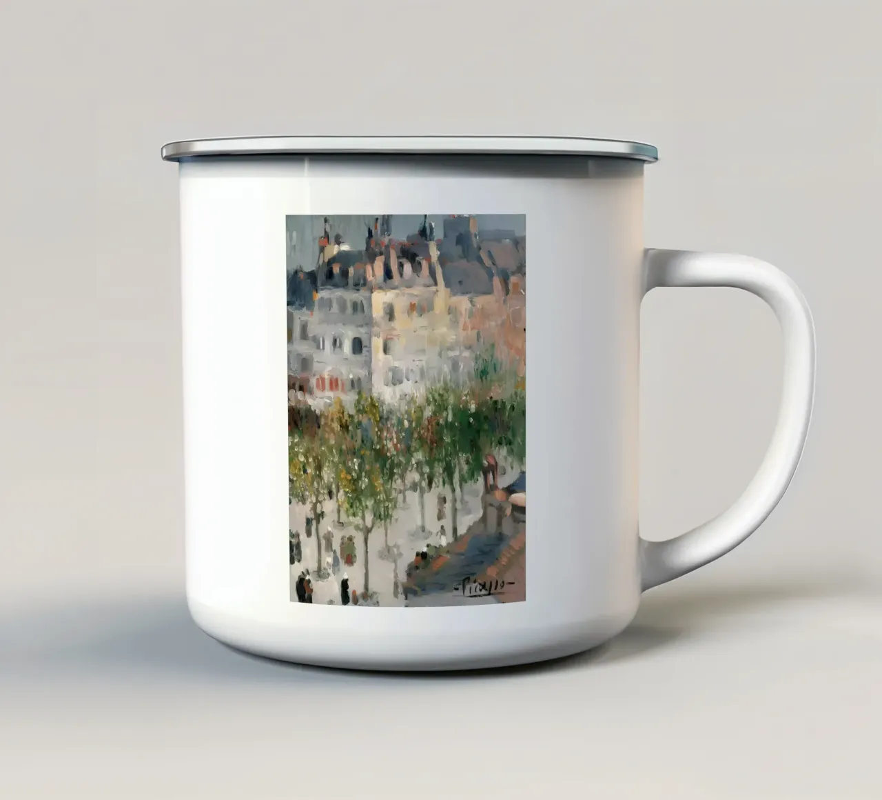 Scena di strada parigina ispirata a Picasso - Arte impressionista tazza in smalto da homdeco