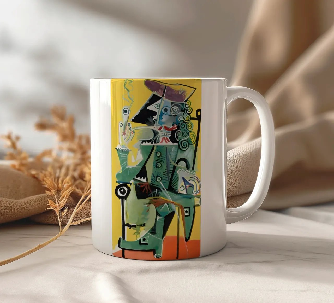 Moschettiere ispirato a Picasso - Audace ritratto cubista tazza in ceramica da homdeco