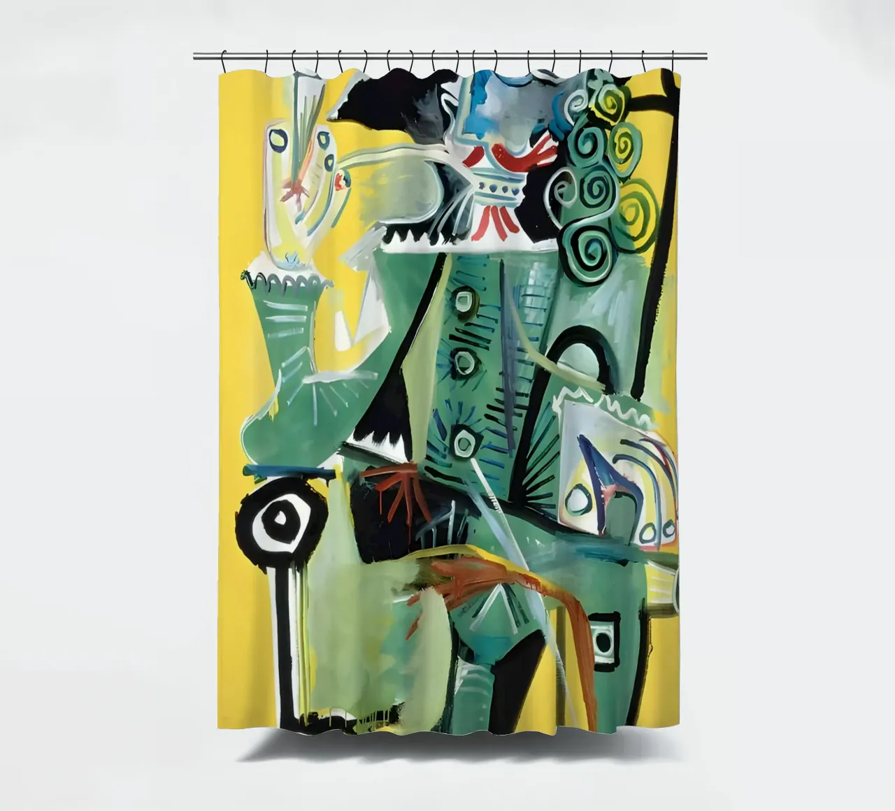 Picasso Inspired Musketeer - Bold Cubist Portrait shower curtain by homdeco