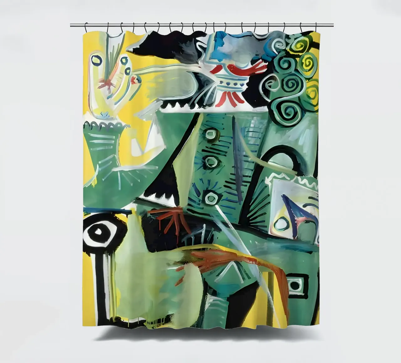 Picasso Inspired Musketeer - Bold Cubist Portrait shower curtain by homdeco