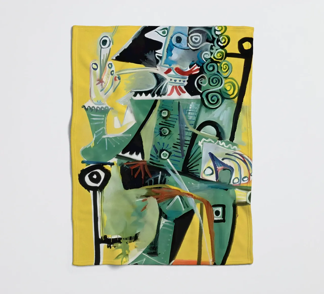 Picasso Inspired Musketeer - Bold Cubist Portrait fleece blanket by homdeco