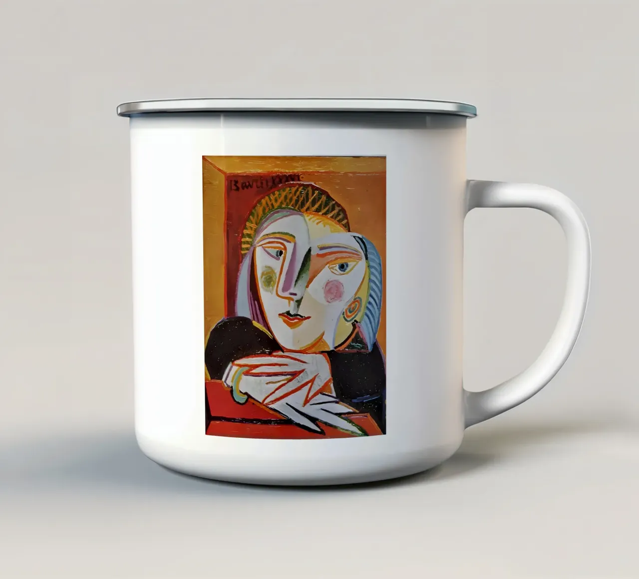 Picasso Inspired Woman's Face - Expressive Cubist Portrait enamel mug by homdeco
