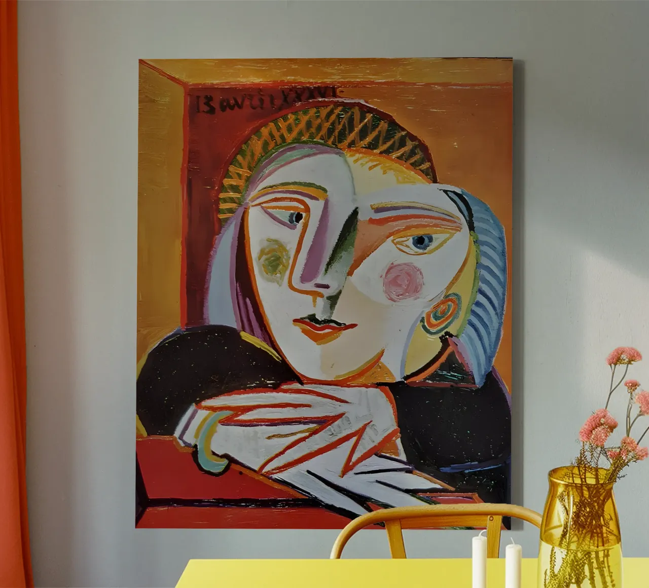 Picasso Inspired Woman's Face - Expressive Cubist Portrait canvas with Floater frame by homdeco