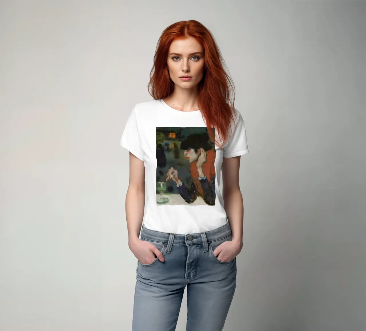 Donna del caffè ispirata a Picasso - Scena notturna espressiva t-shirt da homdeco