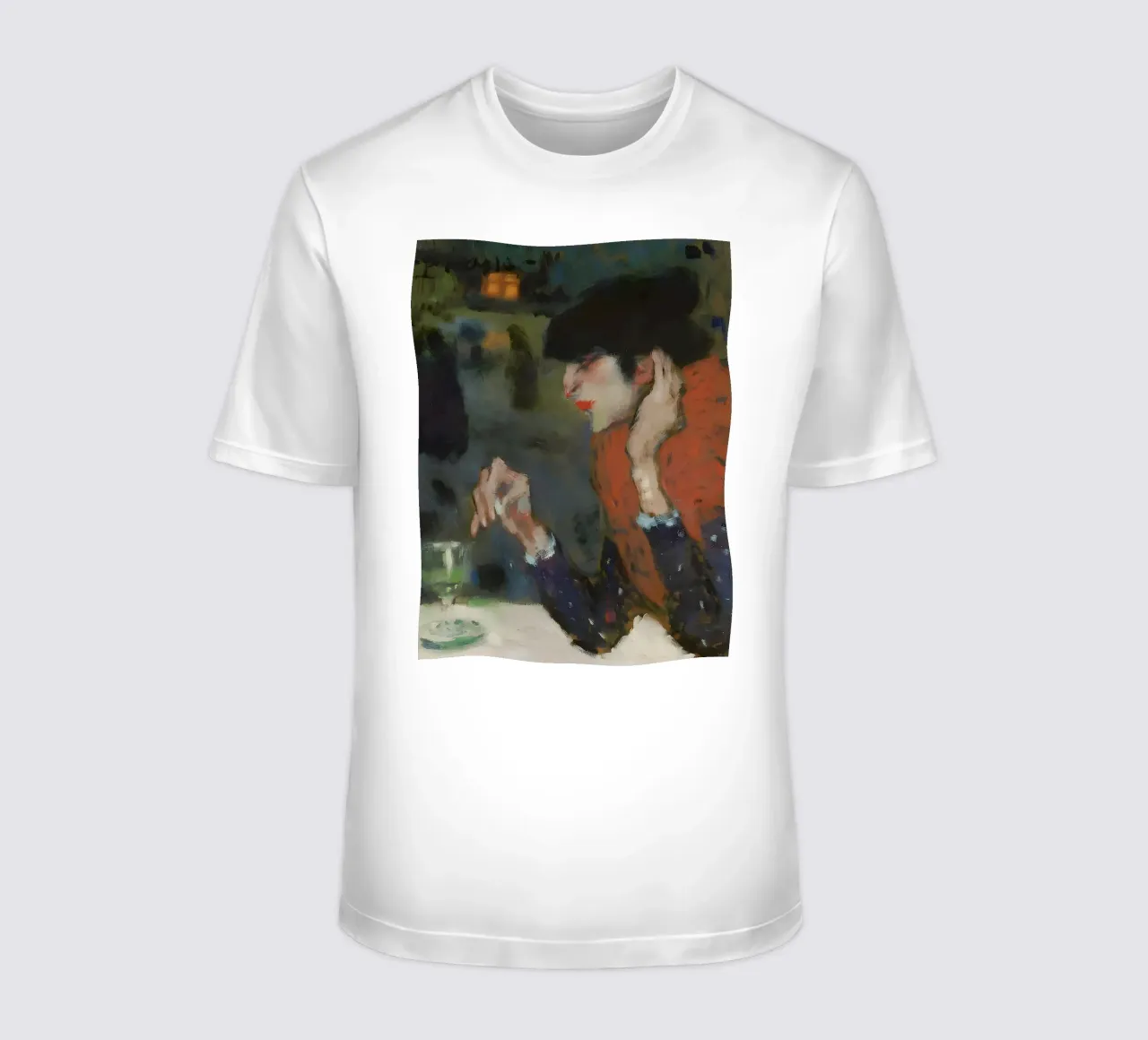 Donna del caffè ispirata a Picasso - Scena notturna espressiva t-shirt da homdeco