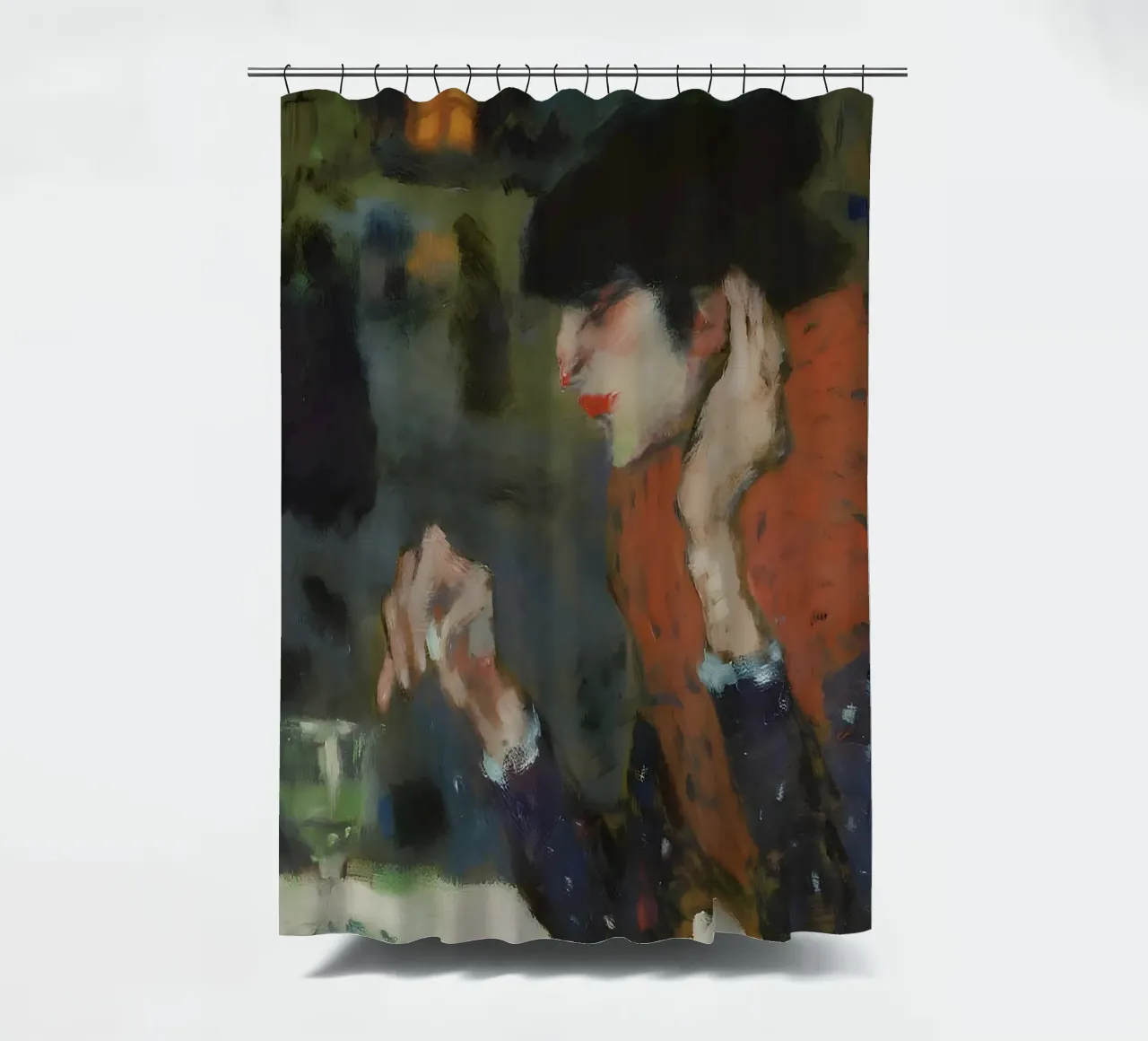 Donna del caffè ispirata a Picasso - Scena notturna espressiva tenda da doccia da homdeco