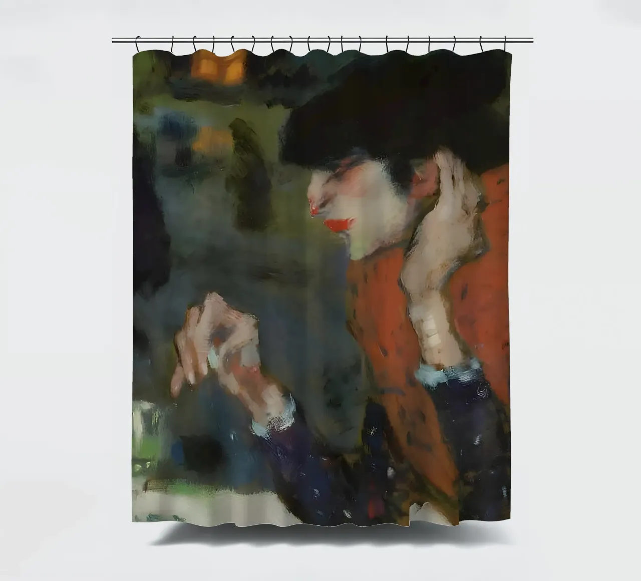 Donna del caffè ispirata a Picasso - Scena notturna espressiva tenda da doccia da homdeco