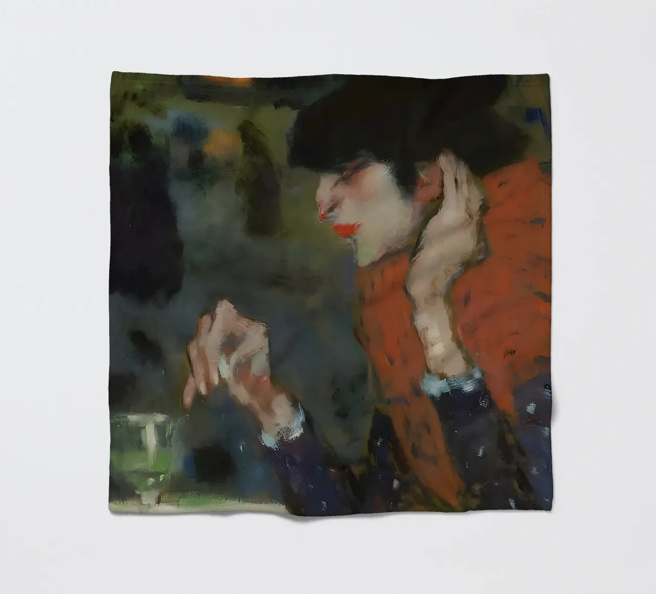 Donna del caffè ispirata a Picasso - Scena notturna espressiva coperta in pile da homdeco
