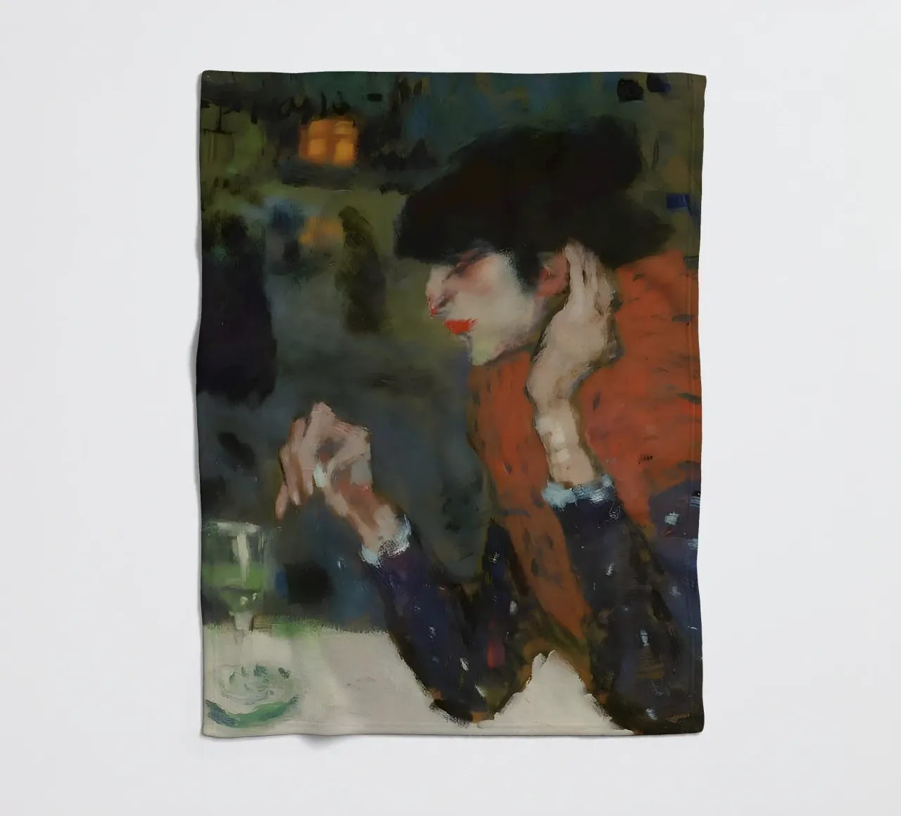 Donna del caffè ispirata a Picasso - Scena notturna espressiva coperta in pile da homdeco