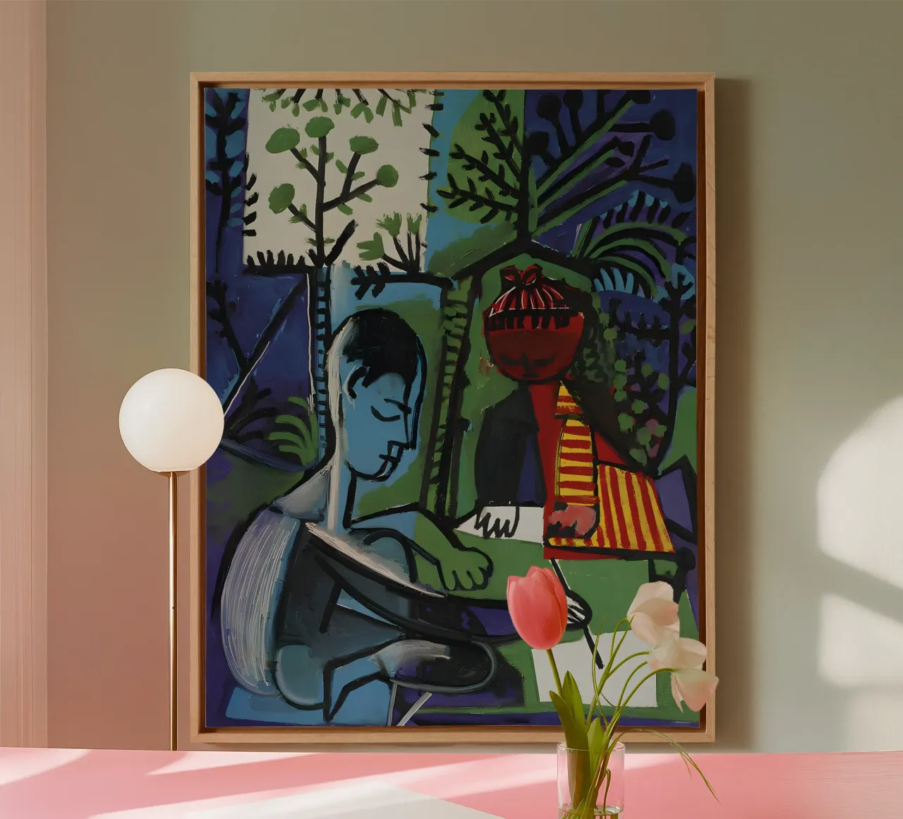 Picasso Inspired Figures in Nature - Bold Cubist Scene canvas with Floater frame by homdeco