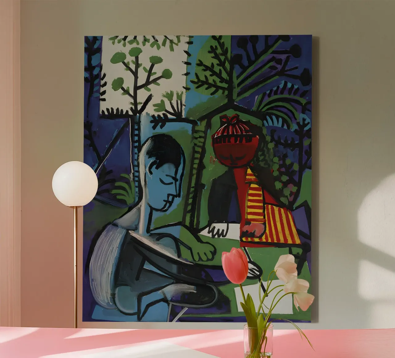 Picasso Inspired Figures in Nature - Bold Cubist Scene canvas with Floater frame by homdeco