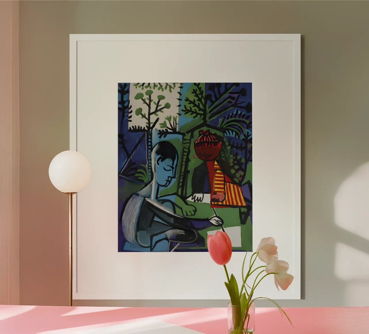 Figure nella natura ispirate a Picasso - Audace scena cubista poster con telaio in alluminio da homdeco