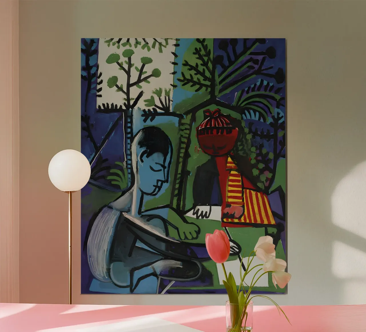 Figure nella natura ispirate a Picasso - Audace scena cubista poster con telaio in alluminio da homdeco