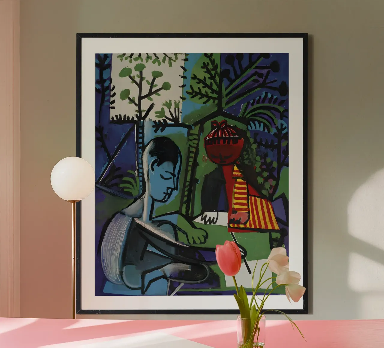Figure nella natura ispirate a Picasso - Audace scena cubista poster con telaio in alluminio da homdeco