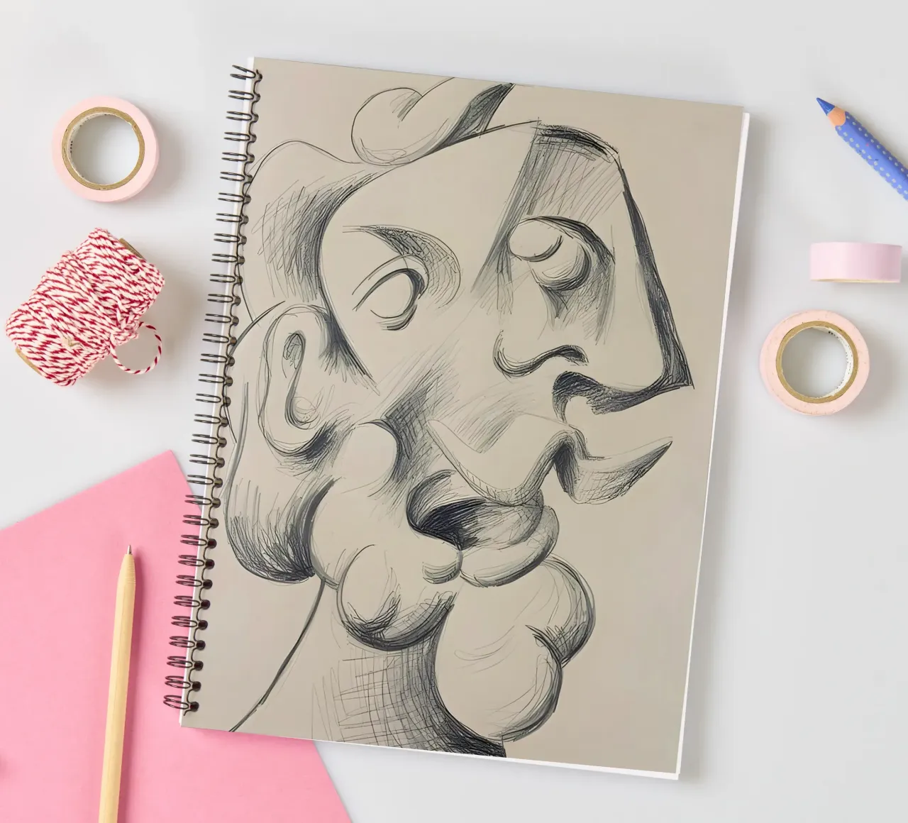 Picasso Abstract Portrait - Expressive Line Drawing 1940 spiral notebook by homdeco
