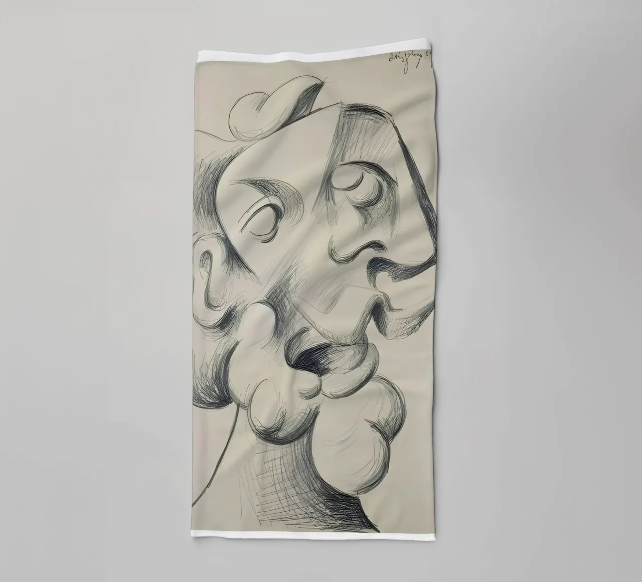 Picasso Abstract Portrait - Expressive Line Drawing 1940 towel by homdeco