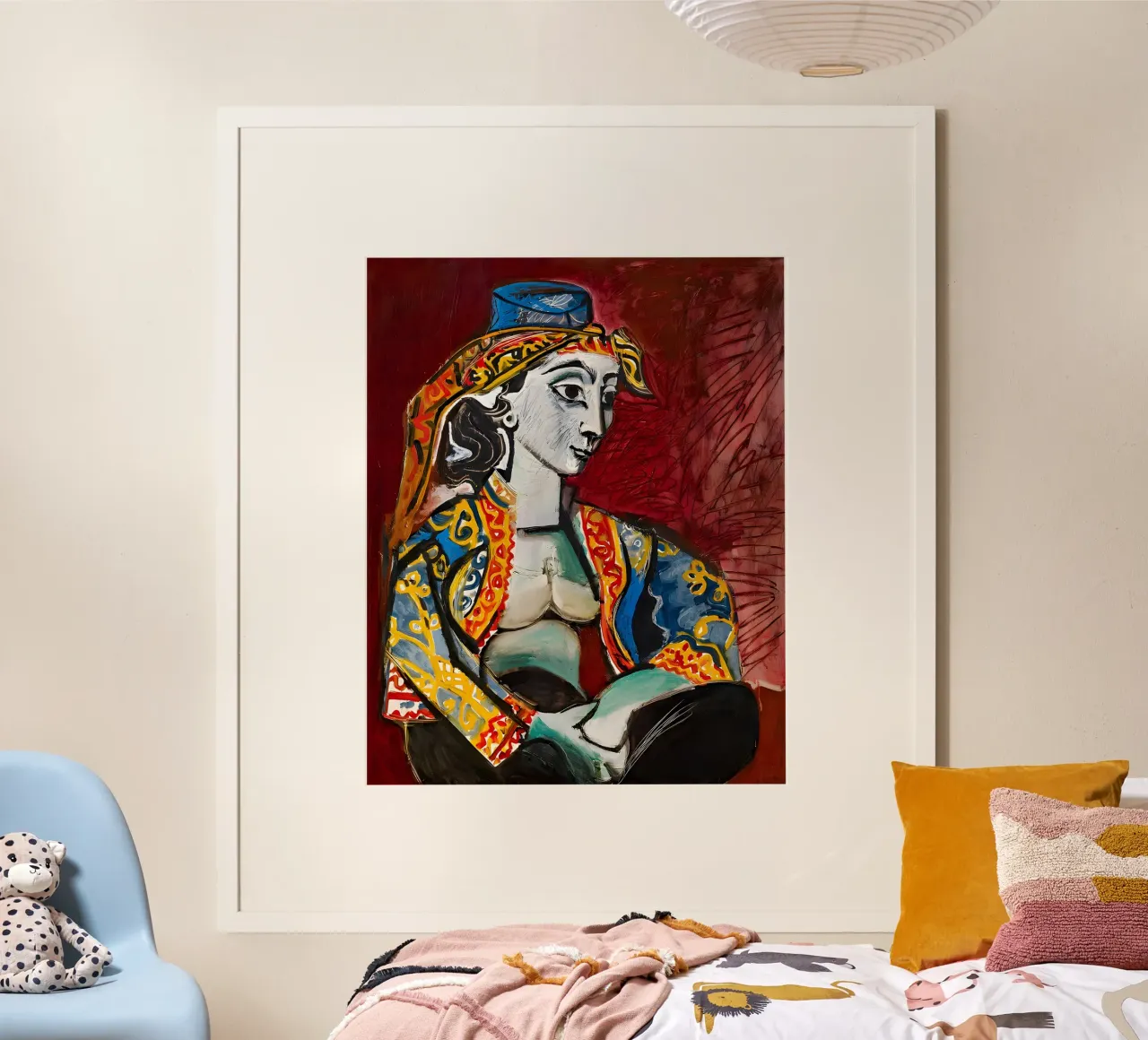 Mujer con traje oriental inspirada en Picasso - Vibrant Portrai poster de homdeco