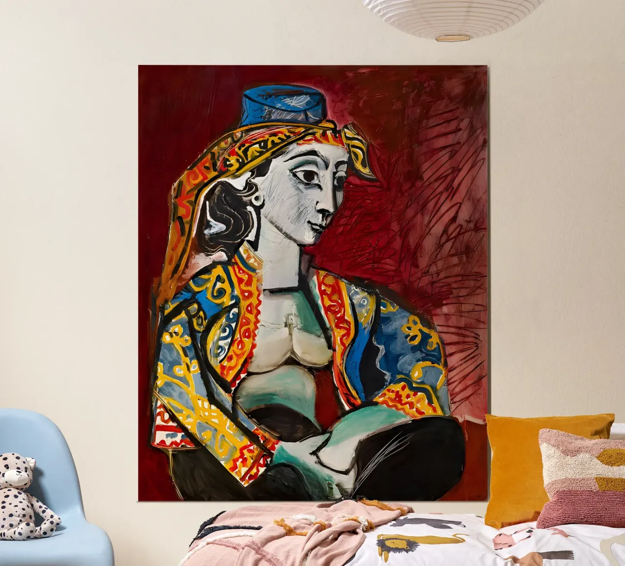 Mujer con traje oriental inspirada en Picasso - Vibrant Portrai poster de homdeco