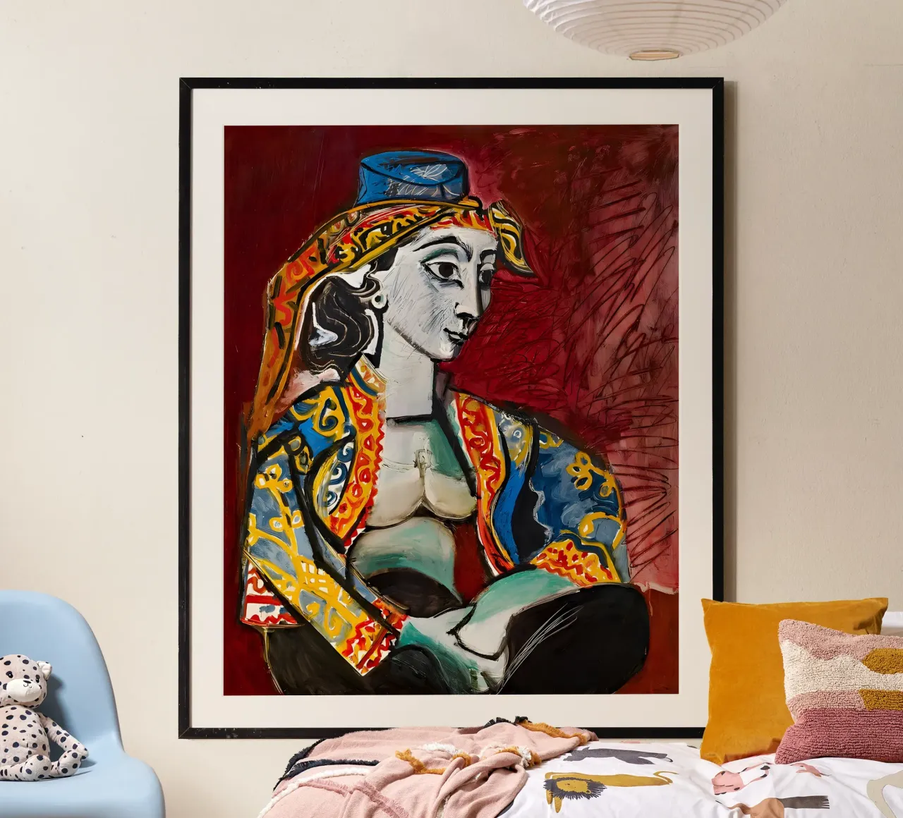 Mujer con traje oriental inspirada en Picasso - Vibrant Portrai poster de homdeco