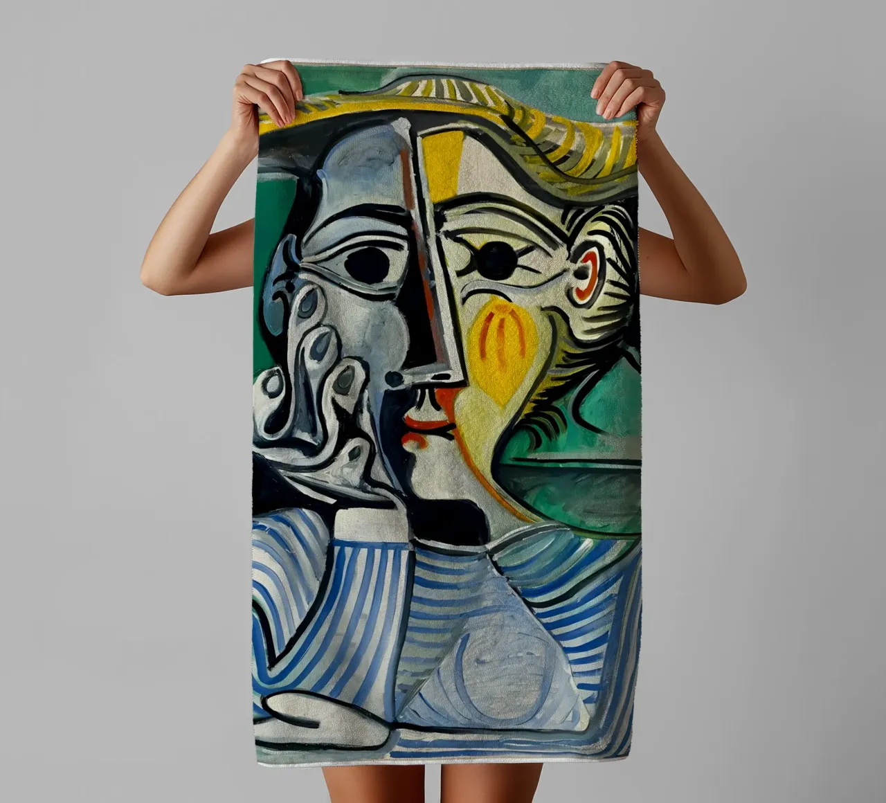 Donna con cappello ispirata a Picasso - Ritratto cubista iconico asciugamano da bagno da homdeco