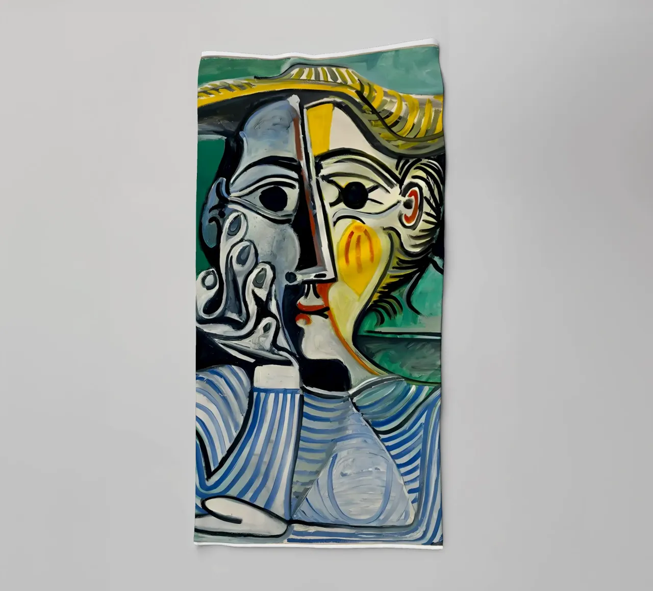 Donna con cappello ispirata a Picasso - Ritratto cubista iconico asciugamano da bagno da homdeco