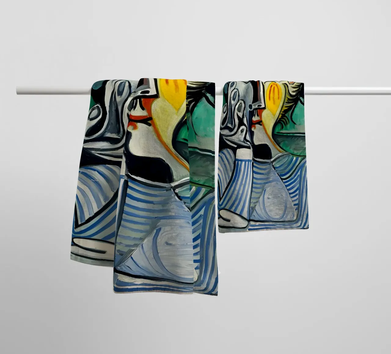 Donna con cappello ispirata a Picasso - Ritratto cubista iconico asciugamano da bagno da homdeco