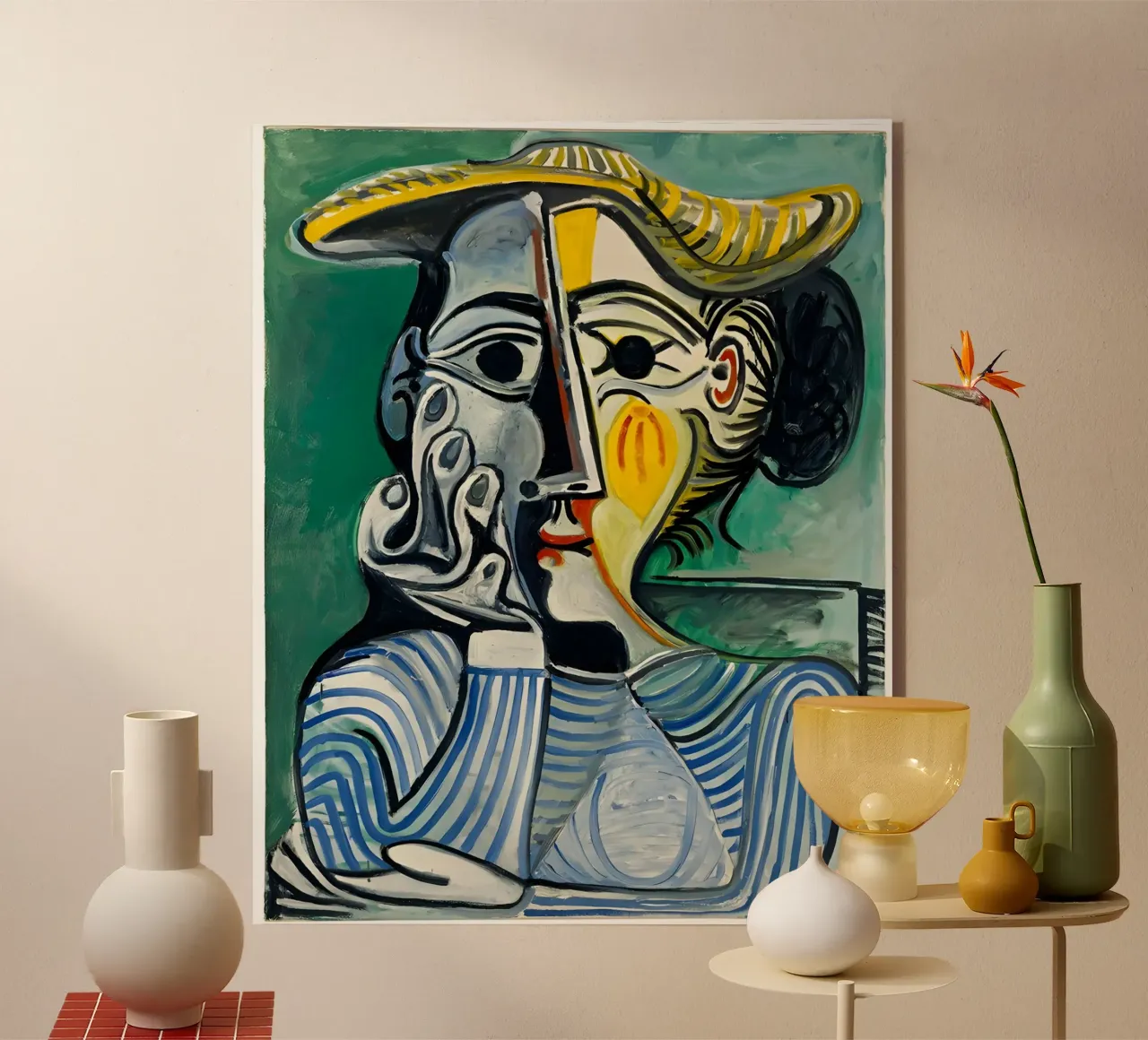 Donna con cappello ispirata a Picasso - Ritratto cubista iconico plexiglass da homdeco