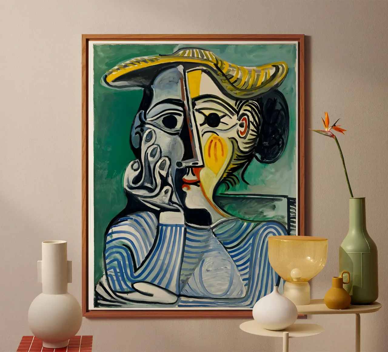 Donna con cappello ispirata a Picasso - Ritratto cubista iconico alluminio dibond da homdeco