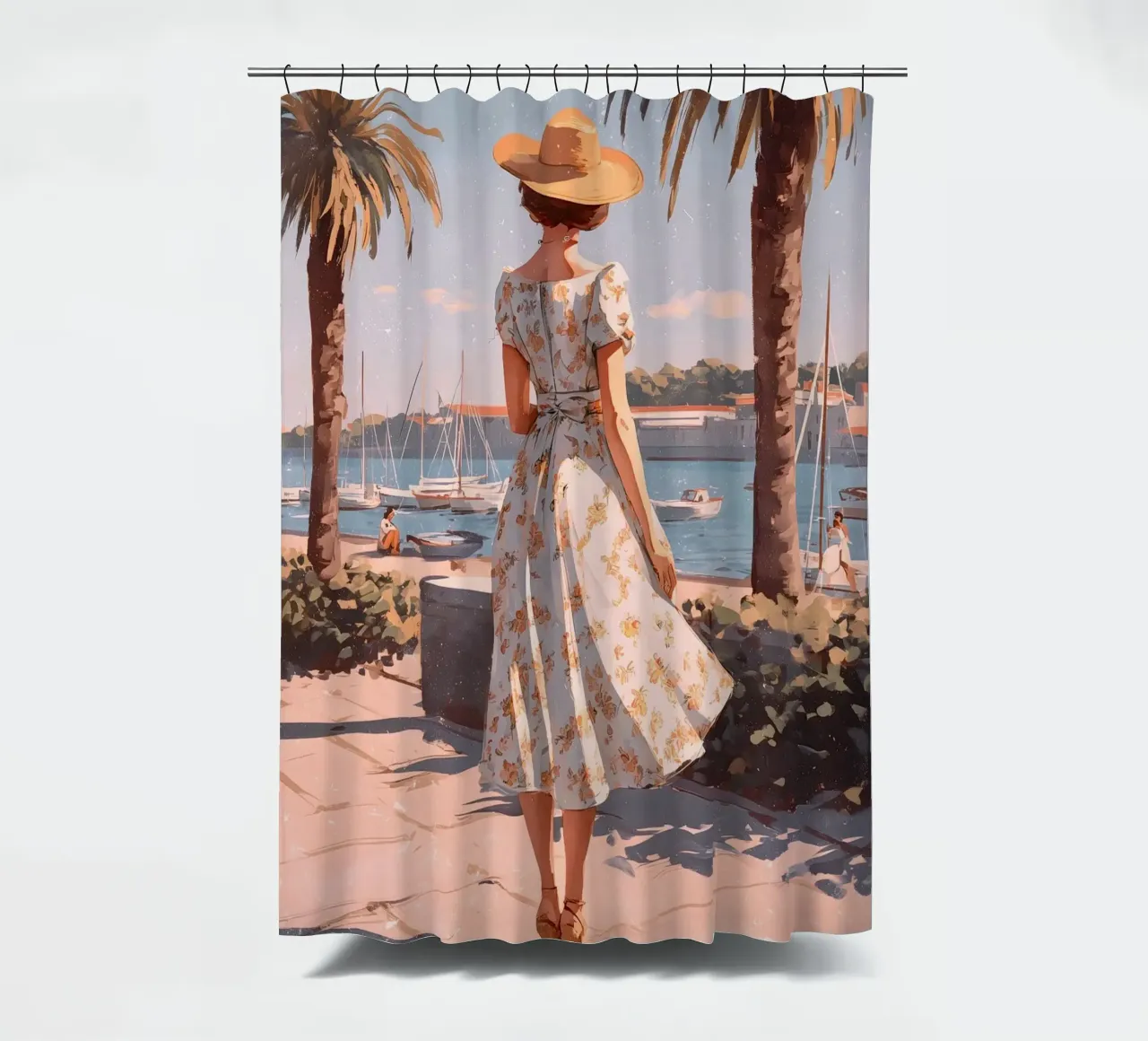Lisbon vintage art shower curtain by Vintage Travel Art