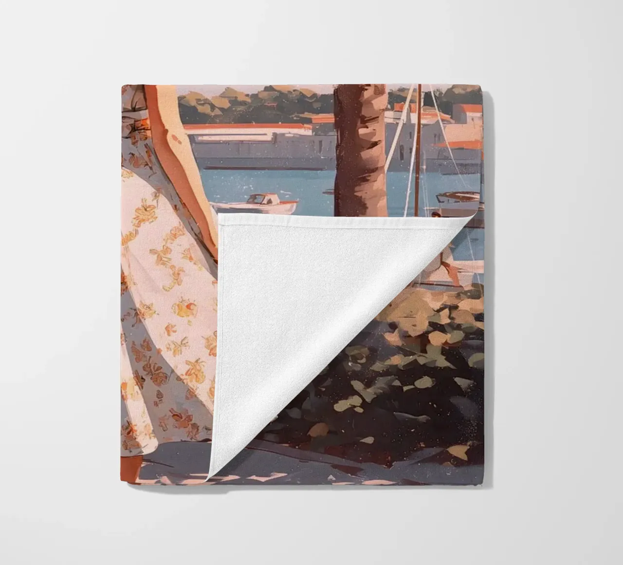 Lisbon vintage art beach towel by Vintage Travel Art