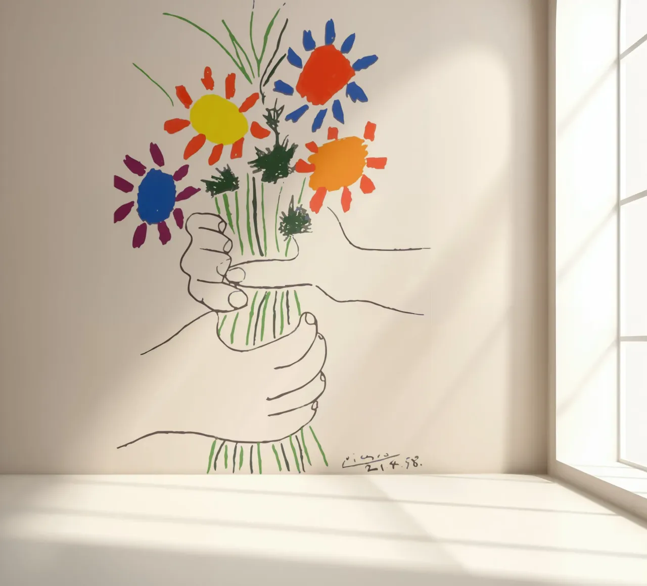 Picasso Boeket van Vrede - Levendige Abstracte Bloemenprint fotobehang van homdeco