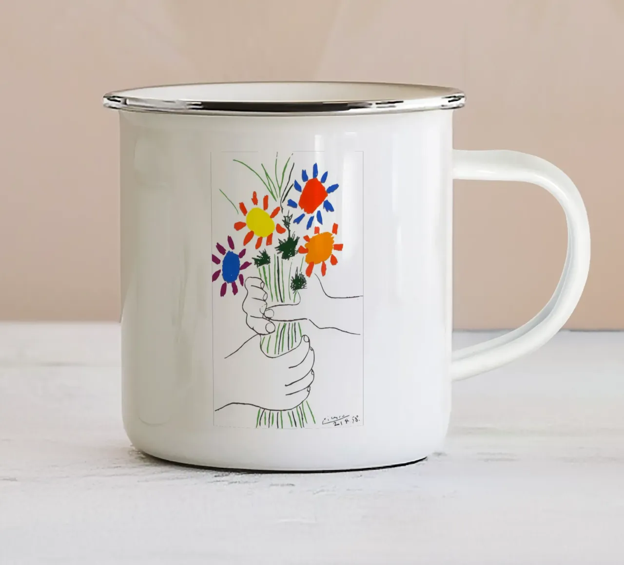 Picasso Boeket van Vrede - Levendige Abstracte Bloemenprint emaille mok van homdeco